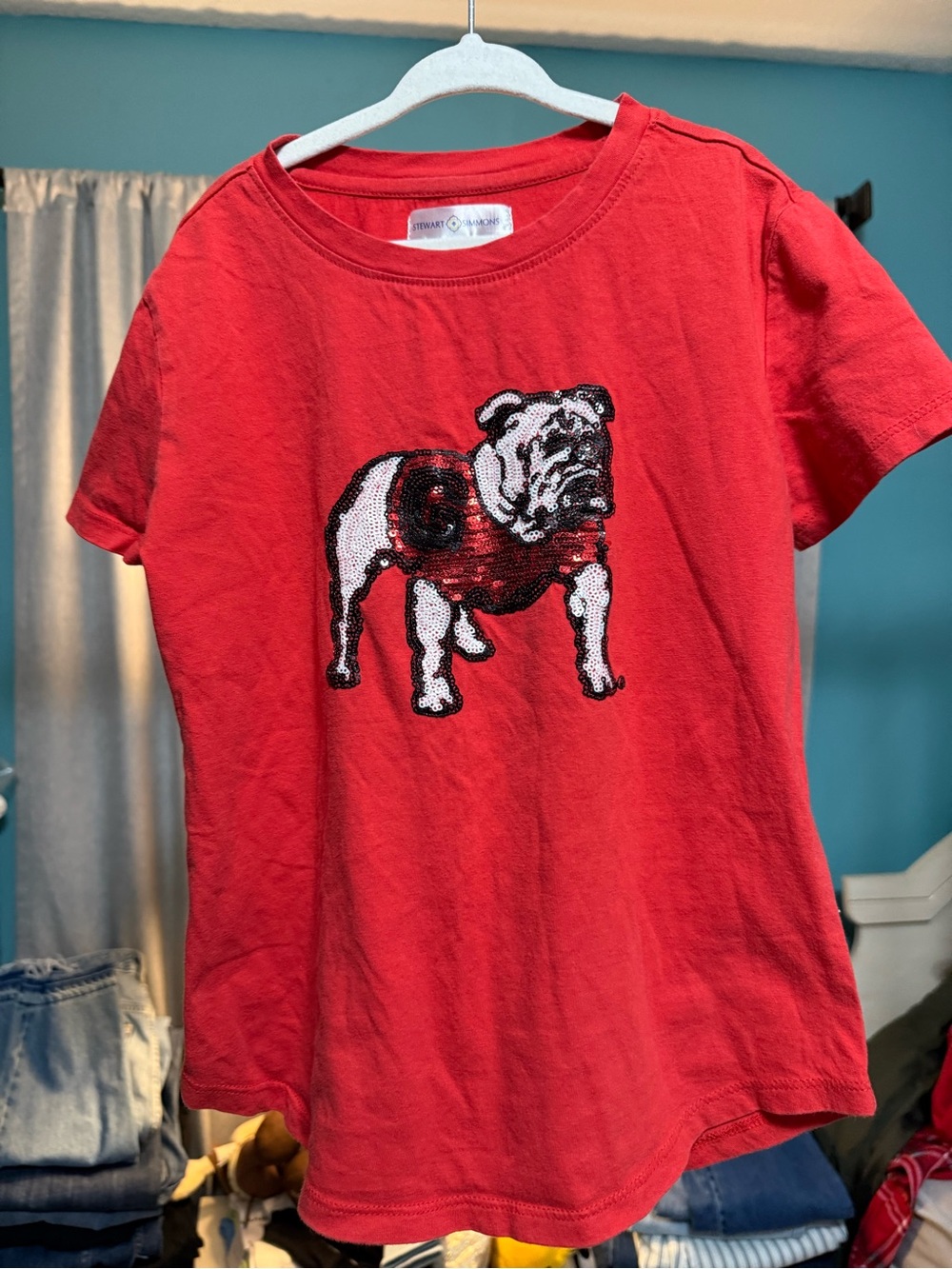 Stewart Simmons Girls Georgia Bulldogs Sequin T-Shirt Red Size M